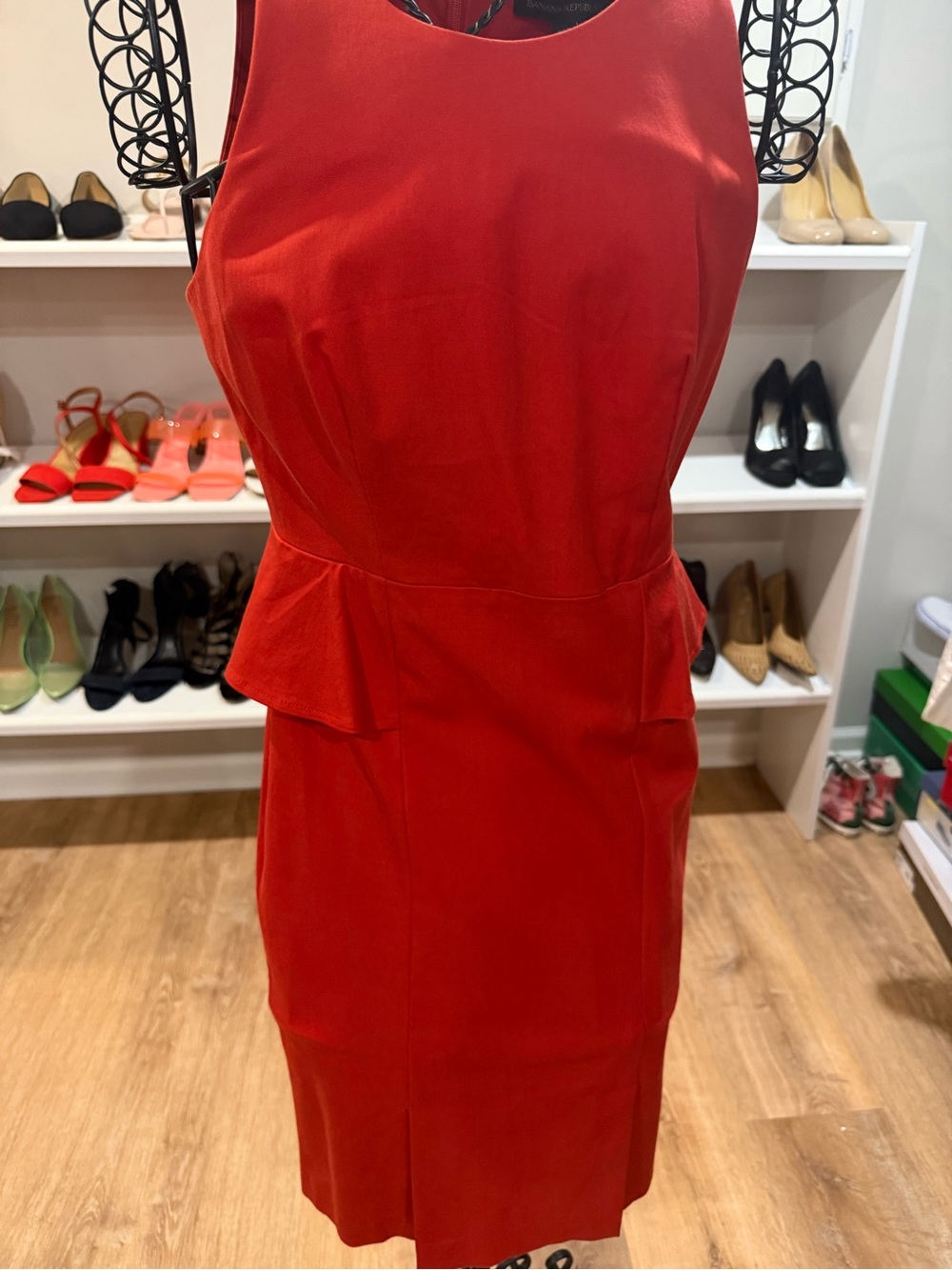 Banana Republic Red Sleeveless Peplum Midi Dress